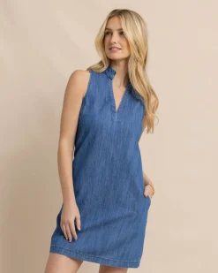 Southern Tide Adelyn Denim Dress Medium Wash Indigo Hot