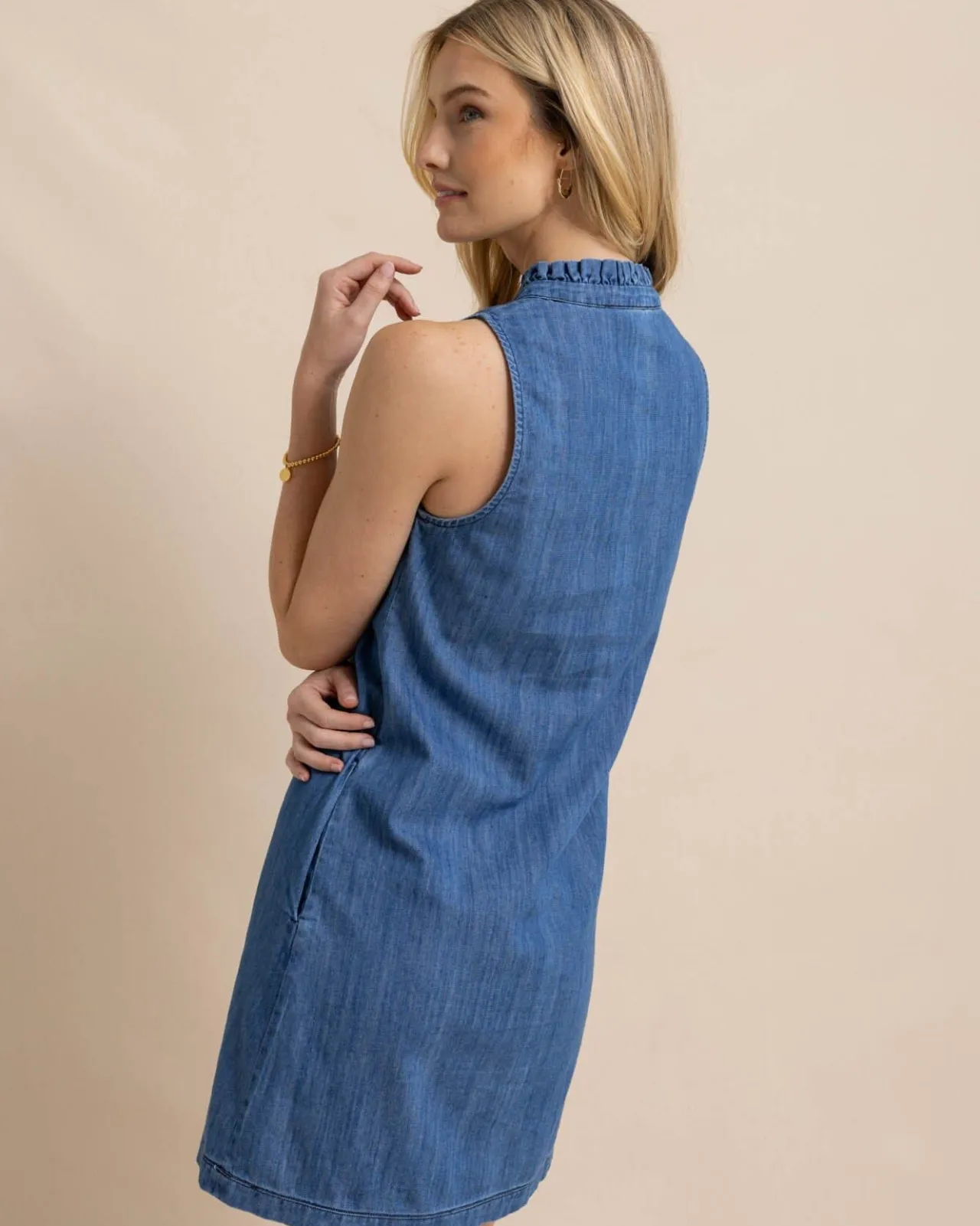 Southern Tide Adelyn Denim Dress Medium Wash Indigo Hot