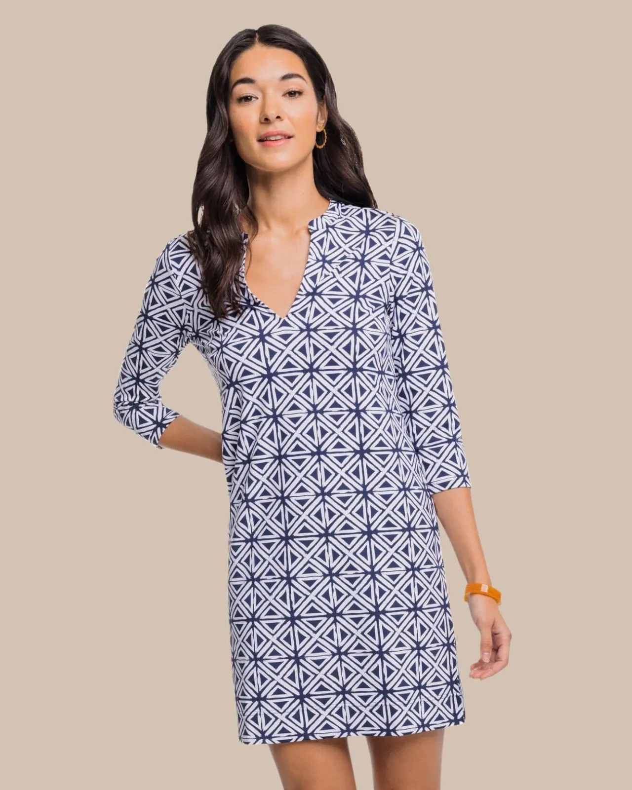 Southern Tide Alicia Painted Geo Performance Dress Nautical Navy Cheap