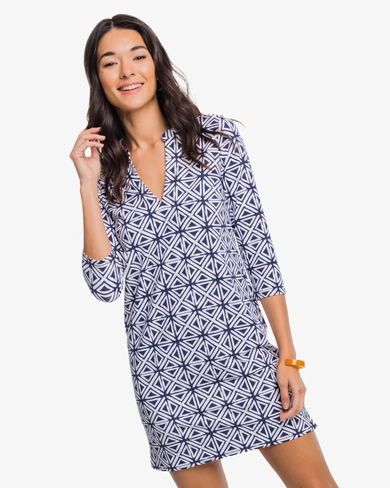 Southern Tide Alicia Painted Geo Performance Dress Nautical Navy Cheap