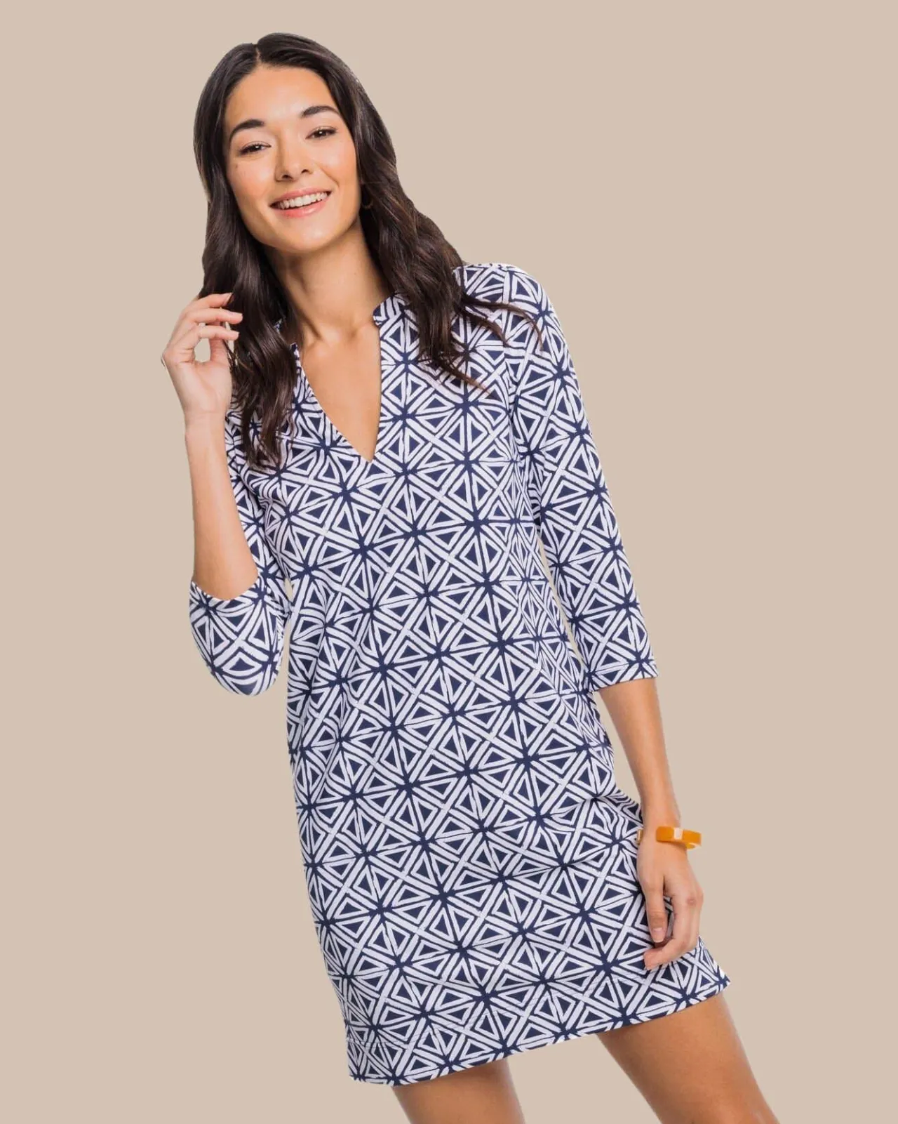 Southern Tide Alicia Painted Geo Performance Dress Nautical Navy Cheap