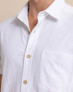 Southern Tide Beachcast Solid Knit Short Sleeve Sport Shirt Classic White Best Sale