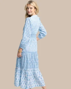 Southern Tide Blaire Garden Variety Printed Maxi Dress Clearwater Blue Hot