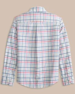 Southern Tide Boys Coastal Passage Plaid Long Sleeve Shirt Geranium Pink Discount