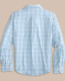 Southern Tide Boys Haywood Plaid Intercoastal Long Sleeve Sport Shirt Dream Blue Outlet