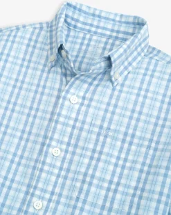 Southern Tide Boys Haywood Plaid Intercoastal Long Sleeve Sport Shirt Dream Blue Outlet