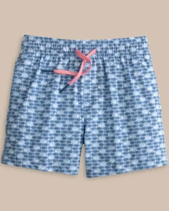 Southern Tide Boys Heather Skipping Jacks Swim Trunk Heather Clearwater Blue Sale