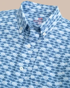 Southern Tide Boys Intercoastal Heather Skipping Jacks Short Sleeve Sport Shirt Heather Clearwater Blue Clearance