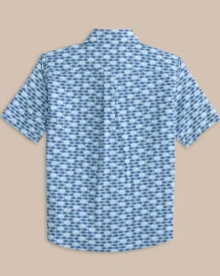 Southern Tide Boys Intercoastal Heather Skipping Jacks Short Sleeve Sport Shirt Heather Clearwater Blue Clearance