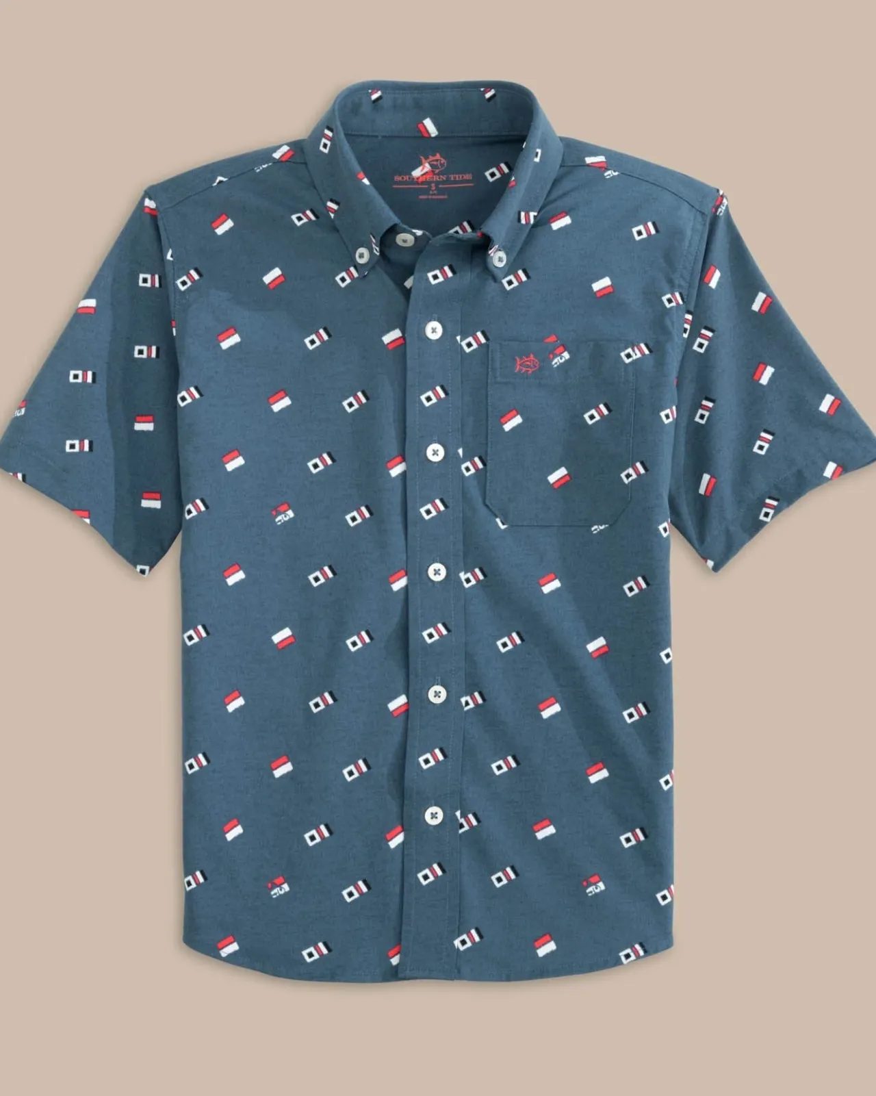 Southern Tide Boys Keep It Nautical Heather Intercoastal Short Sleeve Sport Shirt Heather Aged Denim Outlet