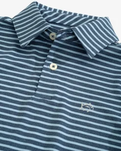 Southern Tide Boys Ryder Heather Marin Stripe Performance Polo Shirt Cheap