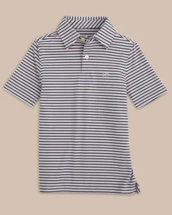 Southern Tide Boys Ryder Heather Marin Stripe Performance Polo Shirt Cheap