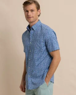 Southern Tide Brrr° Intercoastal Dazed And Transfused Short Sleeve Sport Shirt Coronet Blue Cheap