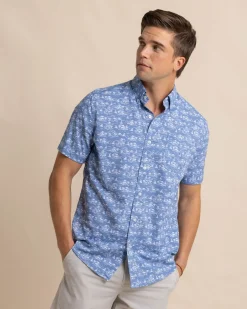 Southern Tide Brrr° Intercoastal Sunset Beach Short Sleeve Sport Shirt Coronet Blue Online