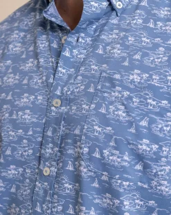 Southern Tide Brrr° Intercoastal Sunset Beach Short Sleeve Sport Shirt Coronet Blue Online