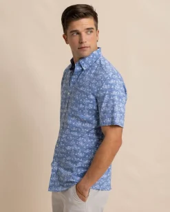 Southern Tide Brrr° Intercoastal Sunset Beach Short Sleeve Sport Shirt Coronet Blue Online