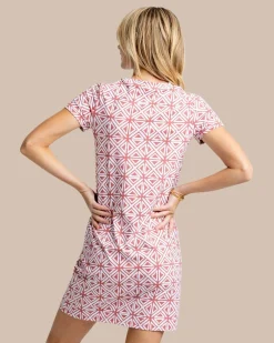 Southern Tide Chanelle Painted Geo Performance Dress Dusty Coral Best