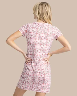 Southern Tide Chanelle Painted Geo Performance Dress Dusty Coral Best