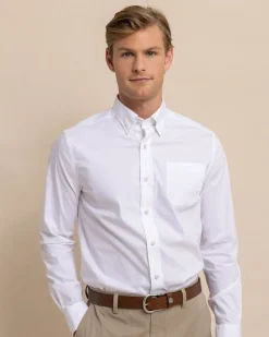 Southern Tide Charleston Overbrook Solid Long Sleeve Sport Shirt Classic White Hot