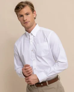 Southern Tide Charleston Overbrook Solid Long Sleeve Sport Shirt Classic White Hot