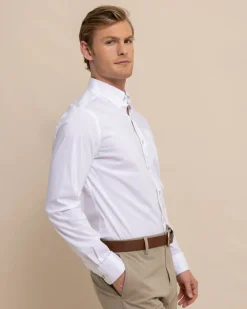 Southern Tide Charleston Overbrook Solid Long Sleeve Sport Shirt Classic White Hot