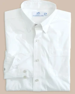 Southern Tide Charleston Overbrook Solid Long Sleeve Sport Shirt Classic White Hot