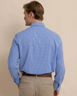 Southern Tide Charleston Parkwood Micro-Gingham Long Sleeve Sport Shirt Cobalt Blue Shop