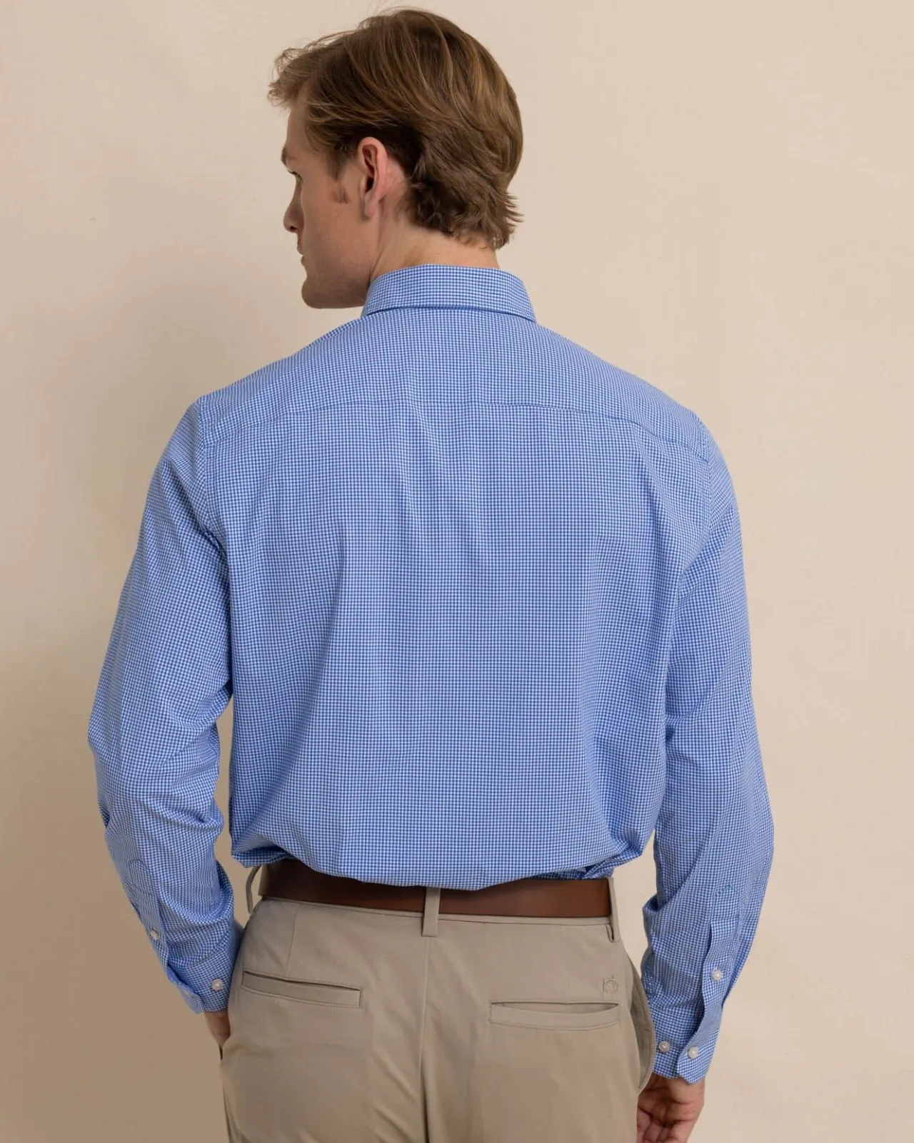 Southern Tide Charleston Parkwood Micro-Gingham Long Sleeve Sport Shirt Cobalt Blue Shop