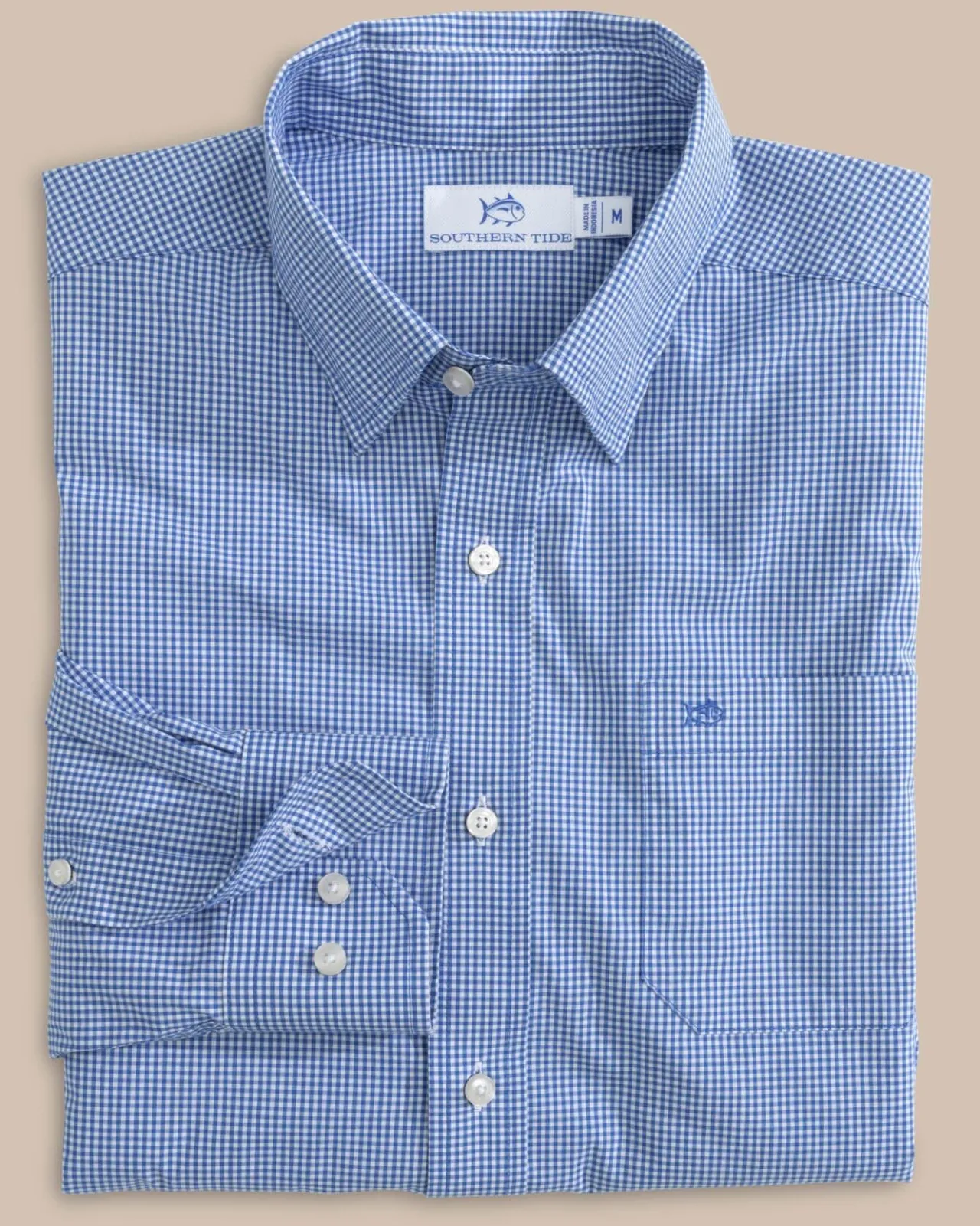 Southern Tide Charleston Parkwood Micro-Gingham Long Sleeve Sport Shirt Cobalt Blue Shop