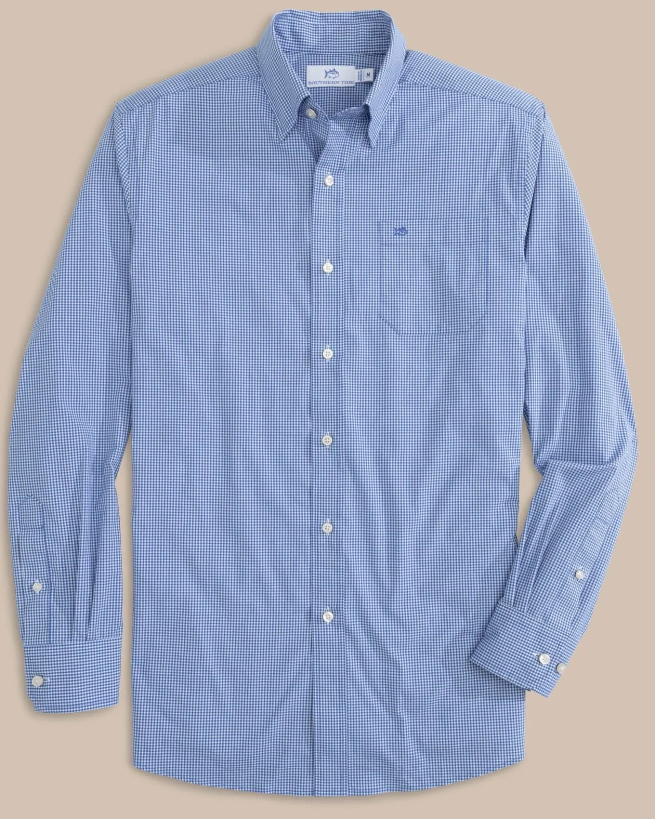 Southern Tide Charleston Parkwood Micro-Gingham Long Sleeve Sport Shirt Cobalt Blue Shop