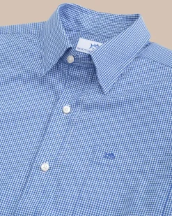 Southern Tide Charleston Parkwood Micro-Gingham Long Sleeve Sport Shirt Cobalt Blue Shop