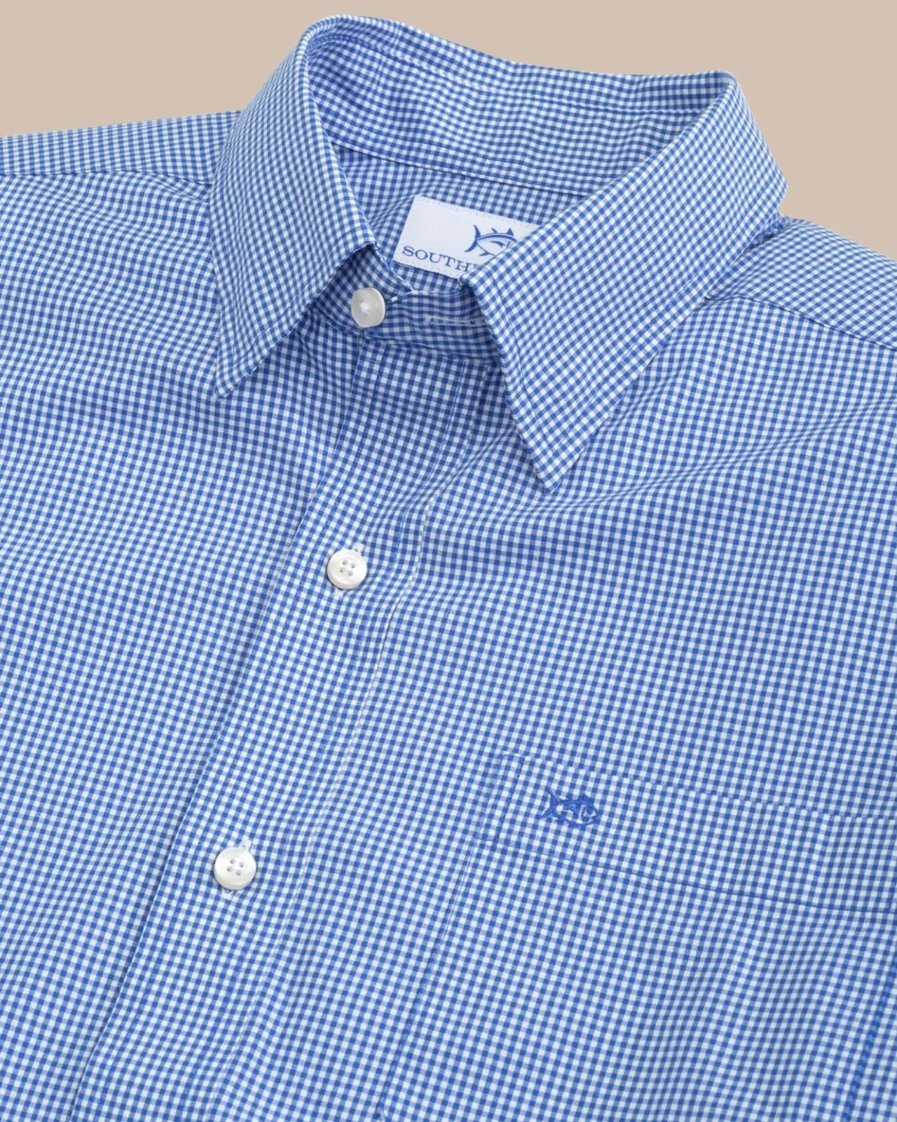 Southern Tide Charleston Parkwood Micro-Gingham Long Sleeve Sport Shirt Cobalt Blue Shop
