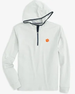 Southern Tide Clemson Tigers Scuttle Heather Quarter Zip Hoodie Heather Slate Grey Flash Sale