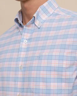 Southern Tide Coastal Passage Brockman Plaid Long Sleeve Sport Shirt Clearwater Blue New