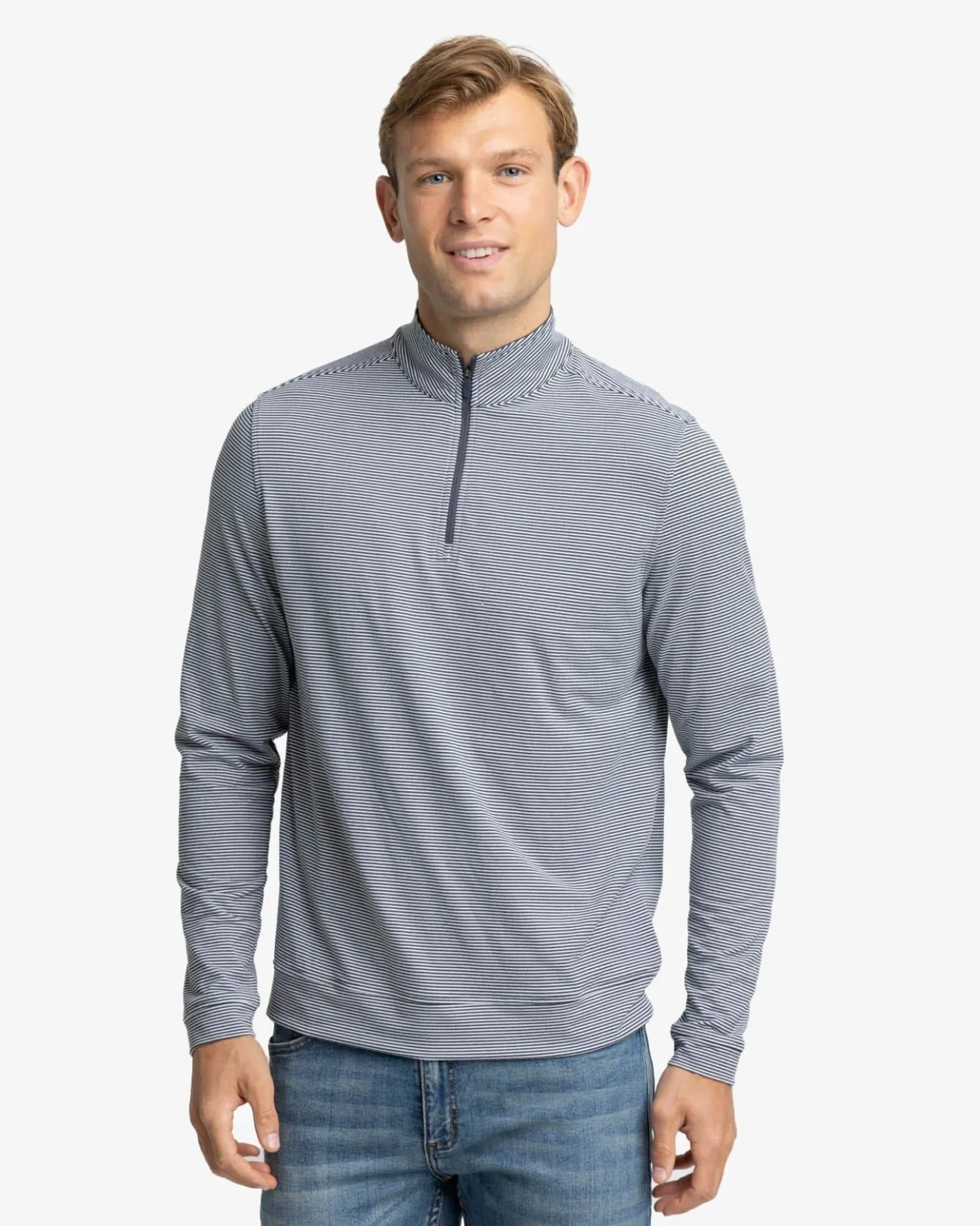 Southern Tide Cruiser Micro-Stripe Heather Quarter Zip New