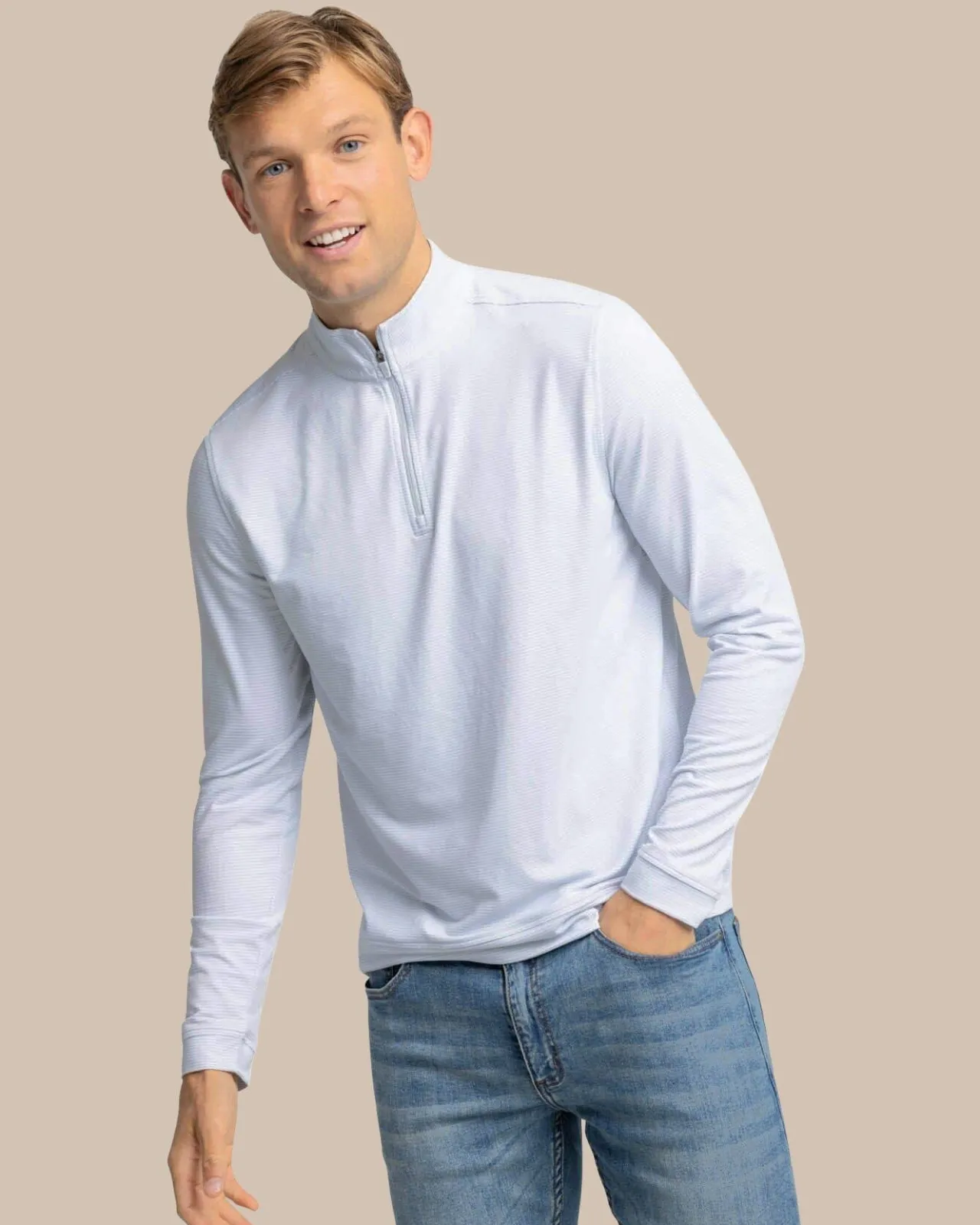 Southern Tide Cruiser Micro-Stripe Heather Quarter Zip New