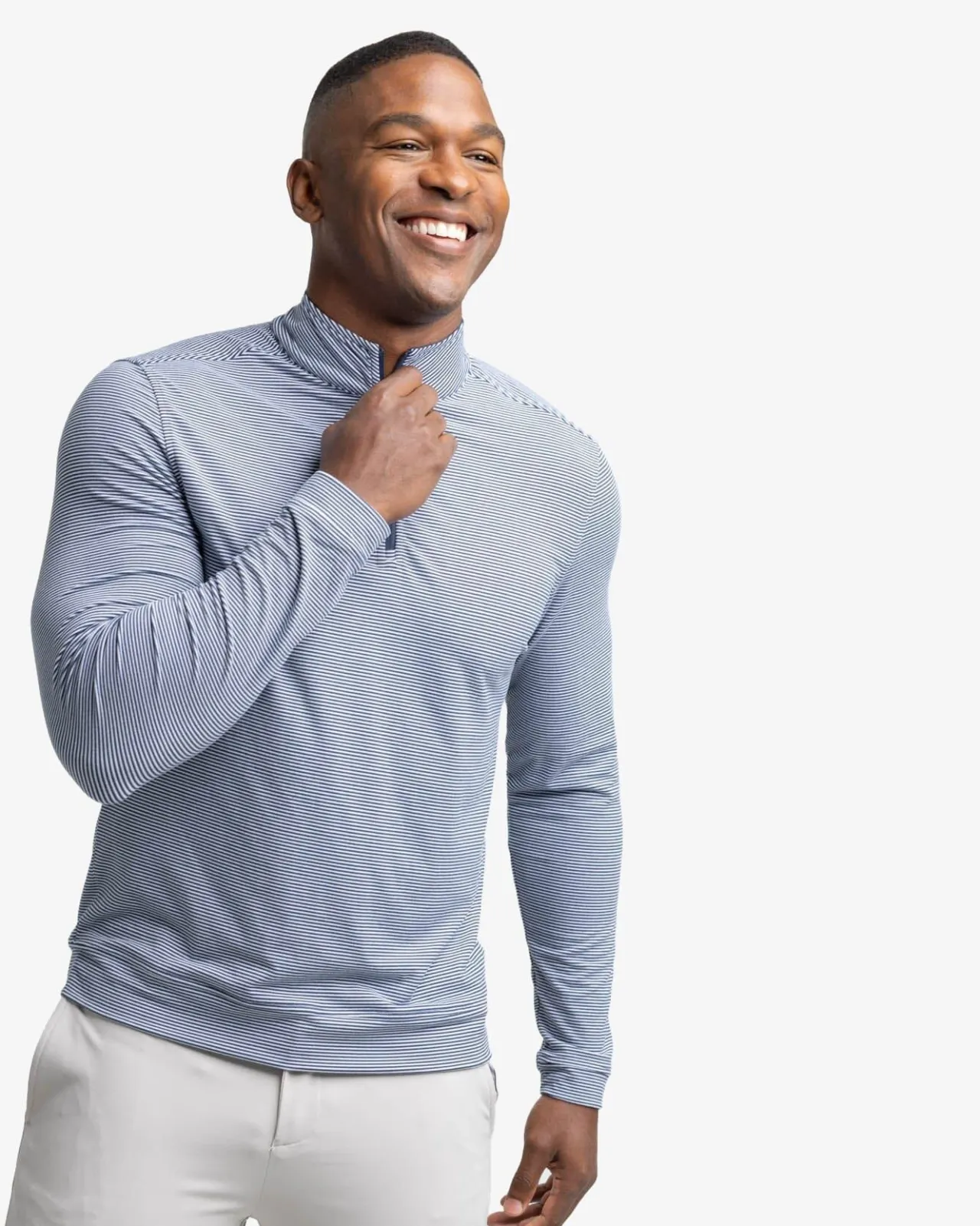 Southern Tide Cruiser Micro-Stripe Heather Quarter Zip New