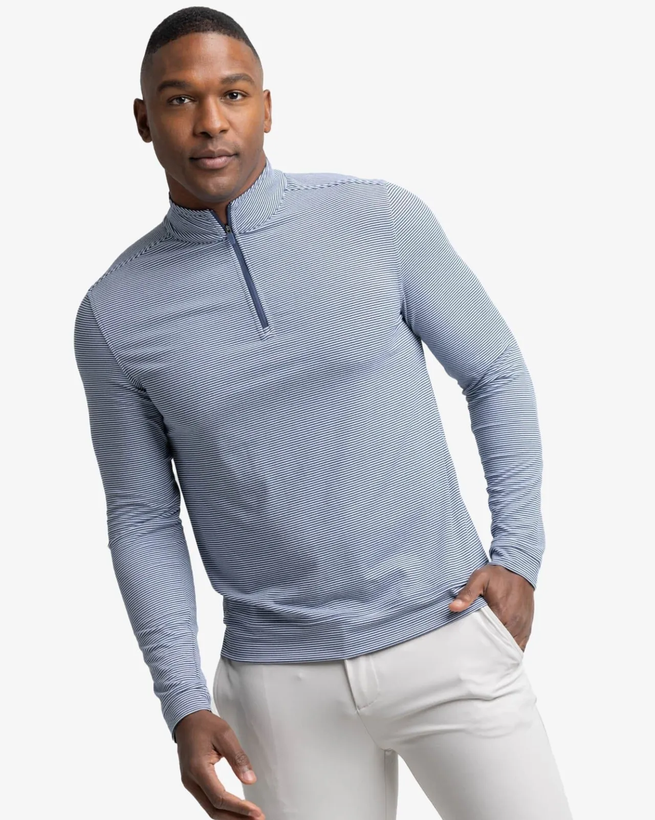 Southern Tide Cruiser Micro-Stripe Heather Quarter Zip New