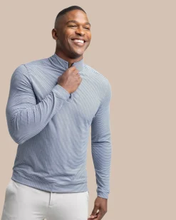 Southern Tide Cruiser Micro-Stripe Heather Quarter Zip New