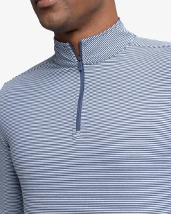 Southern Tide Cruiser Micro-Stripe Heather Quarter Zip New