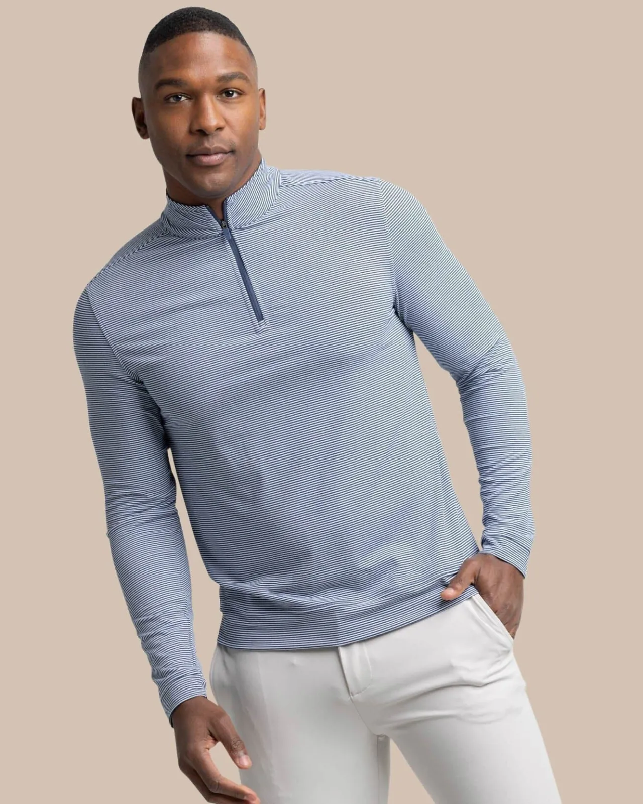 Southern Tide Cruiser Micro-Stripe Heather Quarter Zip New