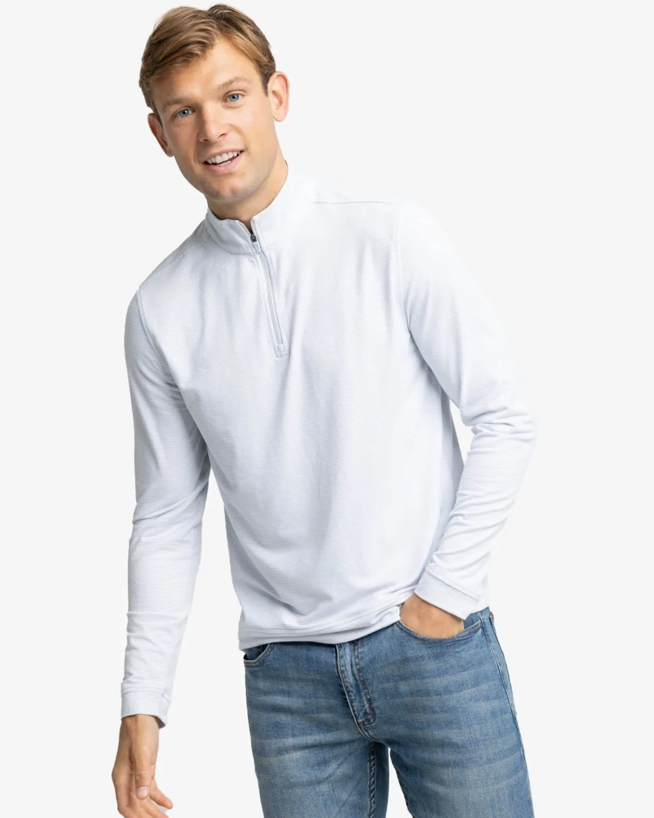 Southern Tide Cruiser Micro-Stripe Heather Quarter Zip New