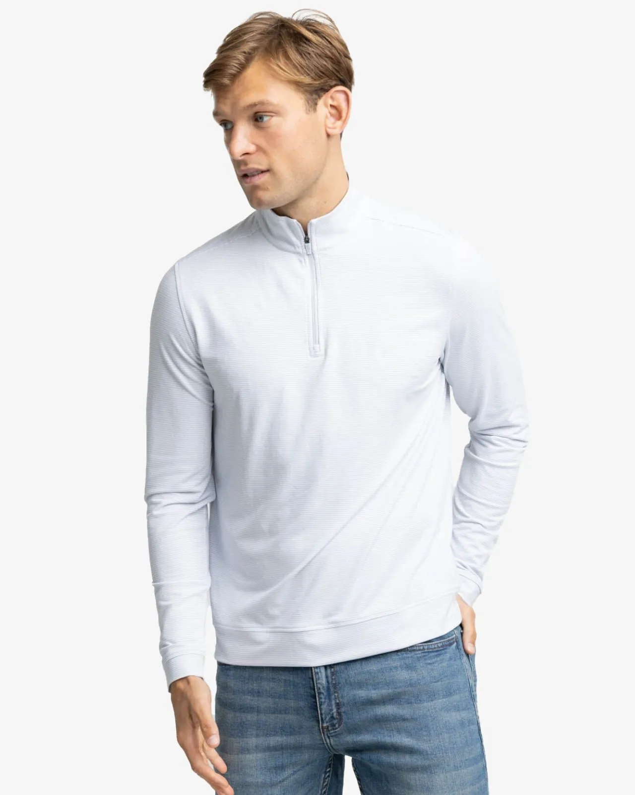 Southern Tide Cruiser Micro-Stripe Heather Quarter Zip New