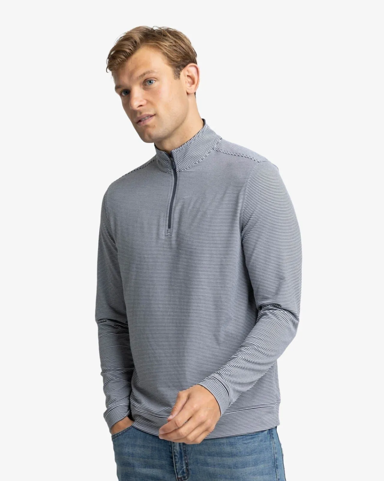 Southern Tide Cruiser Micro-Stripe Heather Quarter Zip New