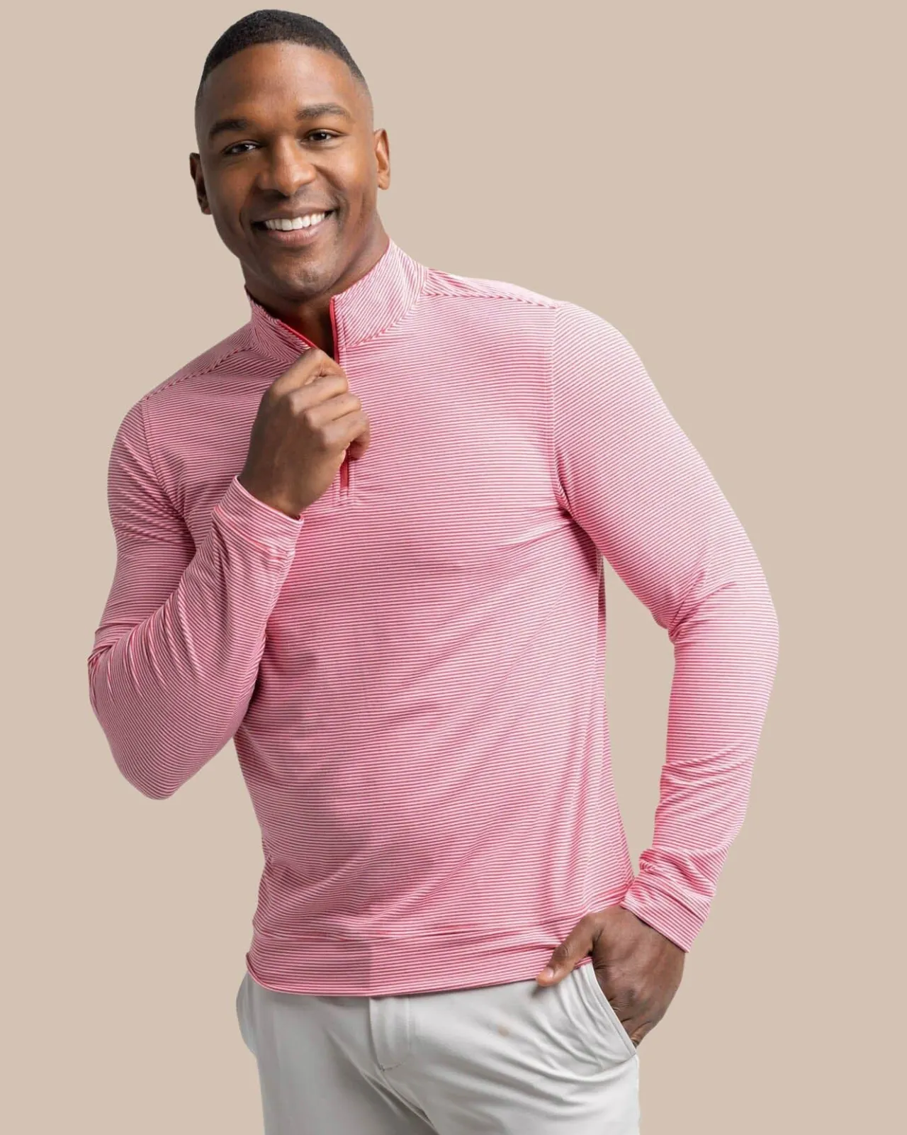 Southern Tide Cruiser Micro-Stripe Heather Quarter Zip New