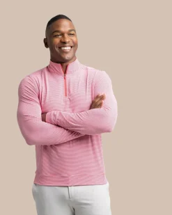 Southern Tide Cruiser Micro-Stripe Heather Quarter Zip New