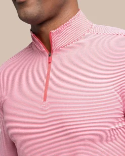 Southern Tide Cruiser Micro-Stripe Heather Quarter Zip New
