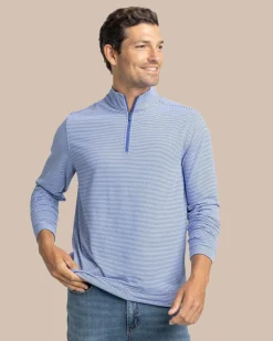 Southern Tide Cruiser Micro-Stripe Heather Quarter Zip New