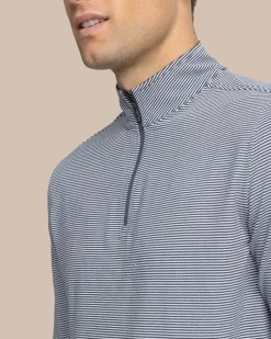 Southern Tide Cruiser Micro-Stripe Heather Quarter Zip New