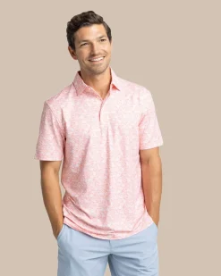 Southern Tide Driver Caps Off Printed Polo Desert Flower Coral Fashion